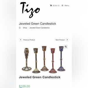 Tizo Jeweled Green Candlestick (Set of 2)